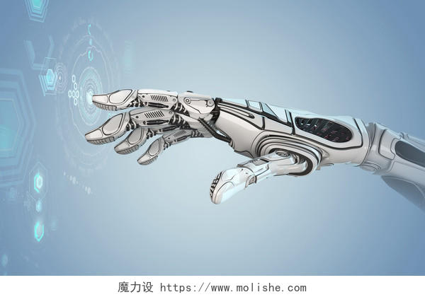机器人的机械手臂正在使用虚拟数据图表